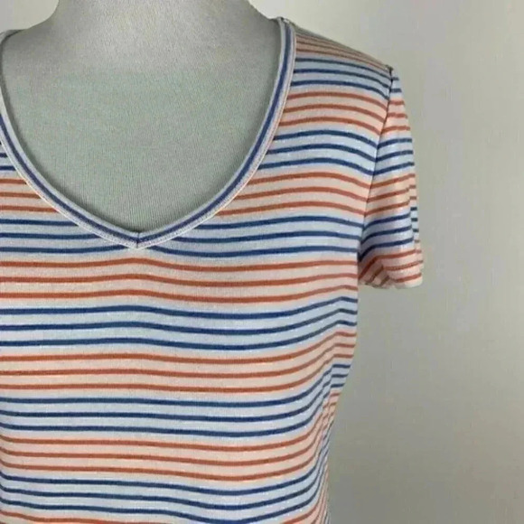 Talbots womens top size S orange blue white striped V-neck - Picture 3 of 8
